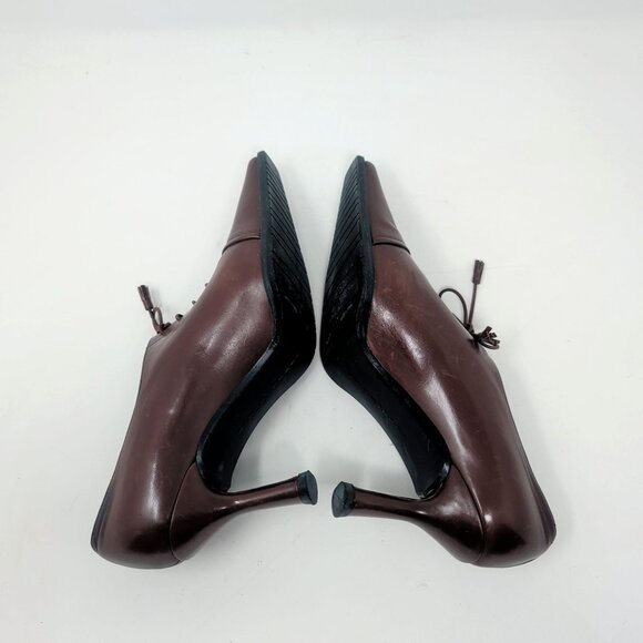 Stuart Weitzman Oxford Heels Shoes 5.5 Brown Square Toe - Picture 7 of 11